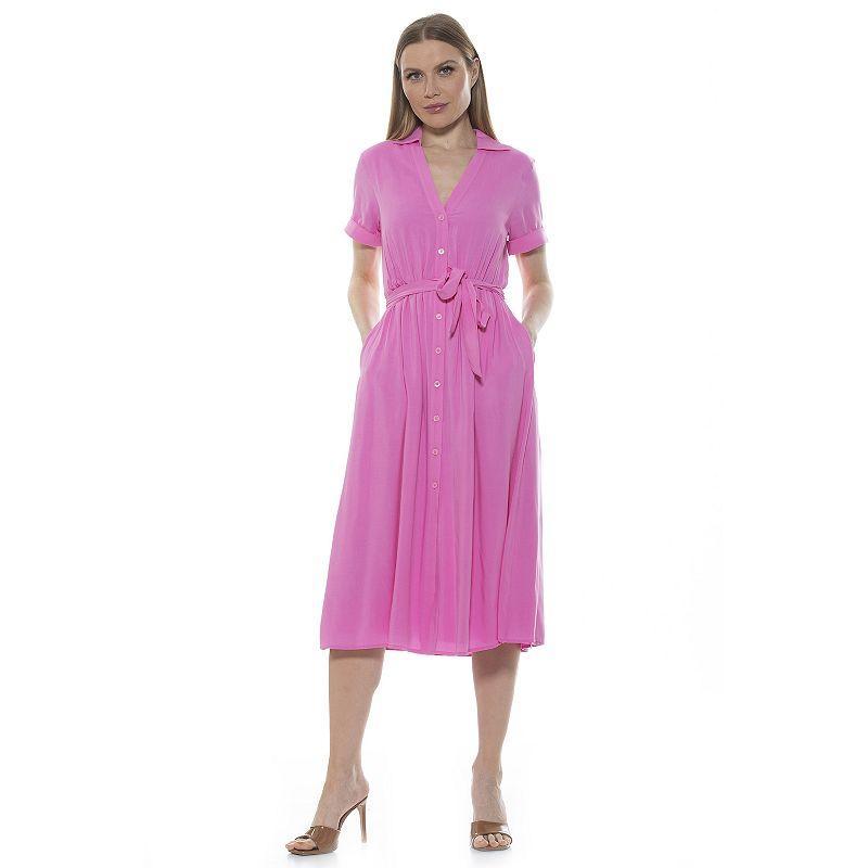 Womens ALEXIA ADMOR Liv Button-Down Midi Shirt Dress Product Image