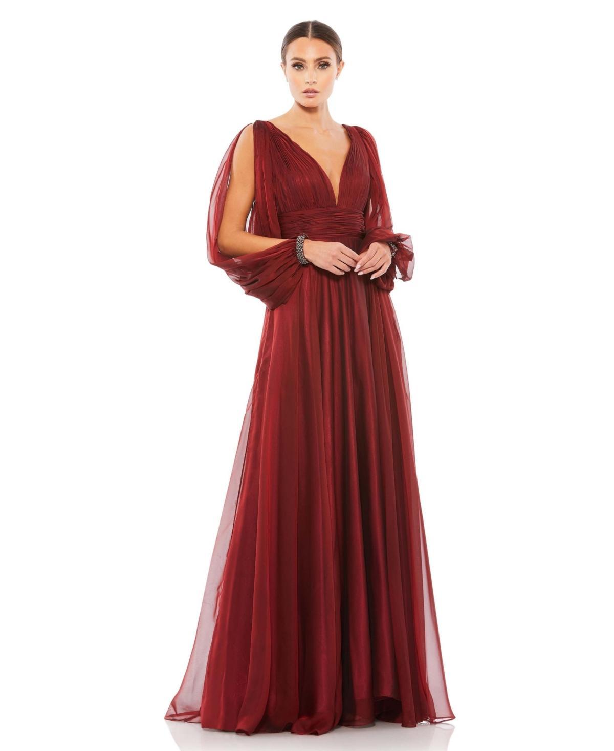 Mac Duggal Womens Chiffon Open Sleeve A Line Gown Product Image