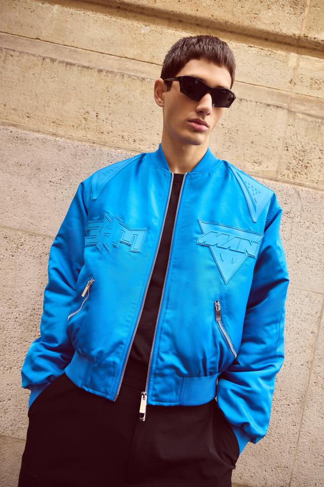 Boxy High Shine Tonal Nylon Moto Bomber | boohooMAN USA Product Image