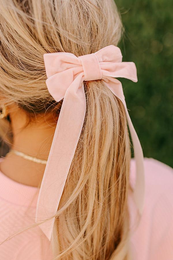 Crushing On You Velvet Bow Hair Clip in Light Peach Product Image