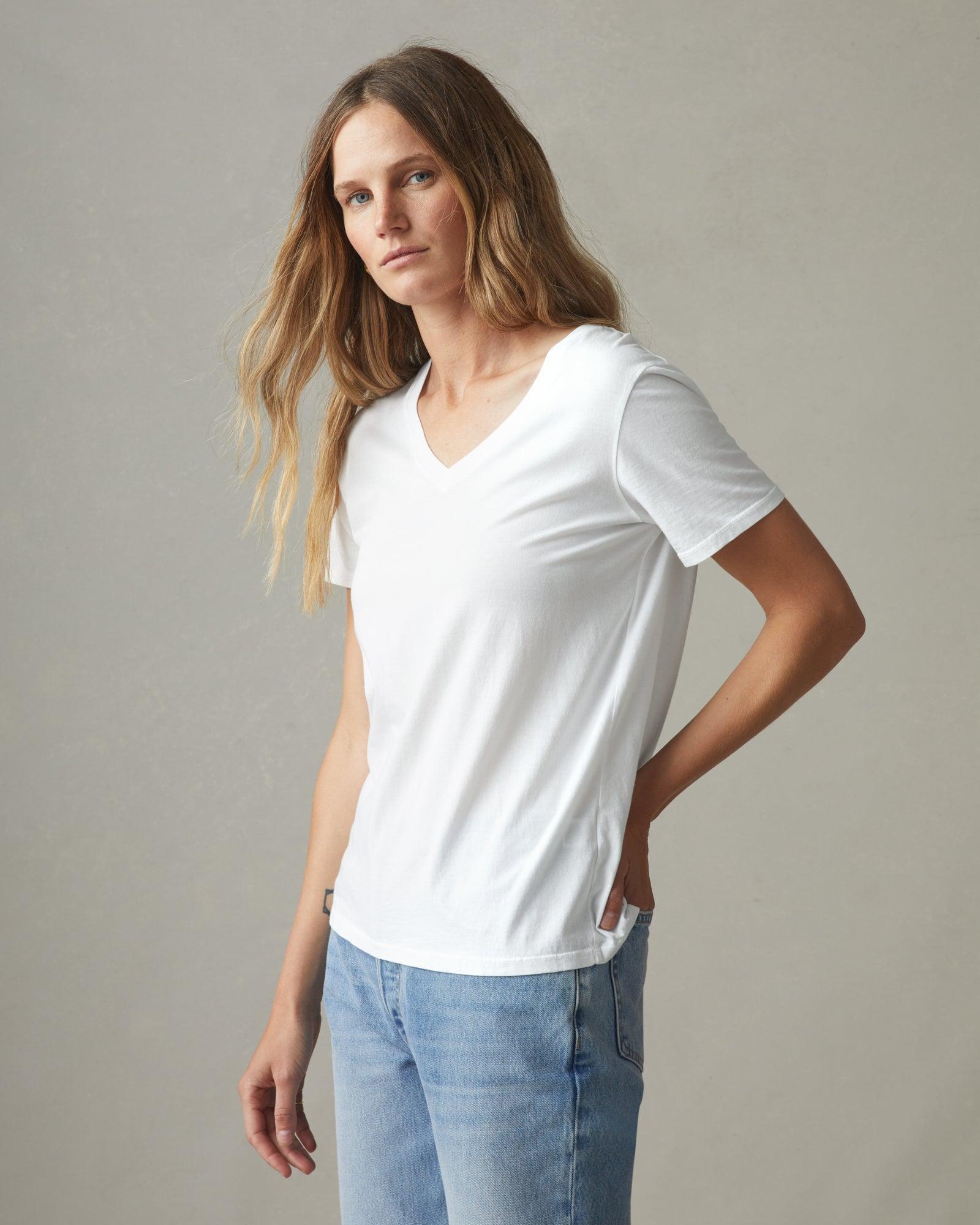 Classic Cotton V-Neck Tee - White Female Product Image