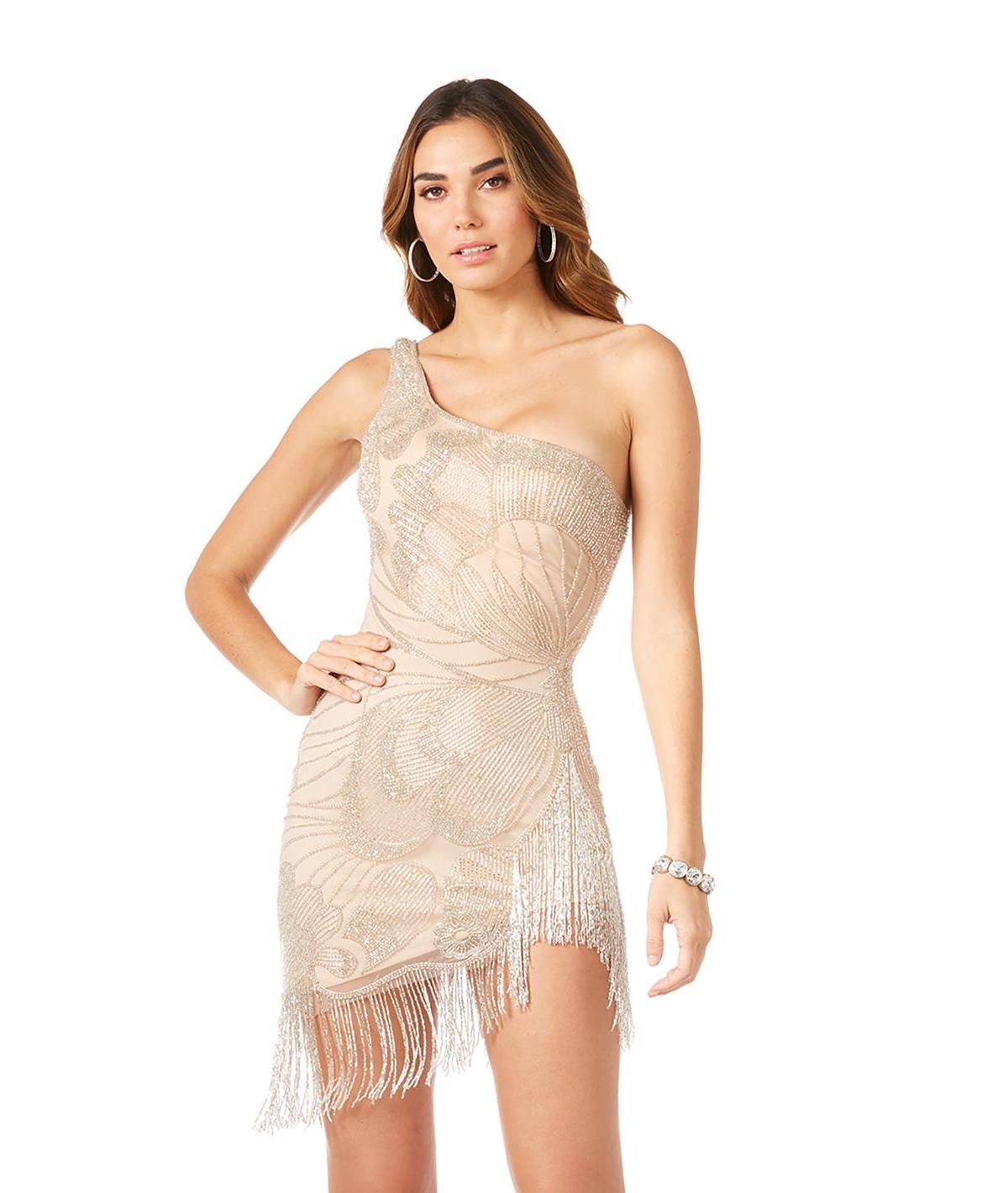 Womens Lara One Shoulder Cocktail Dress with Fringe Product Image