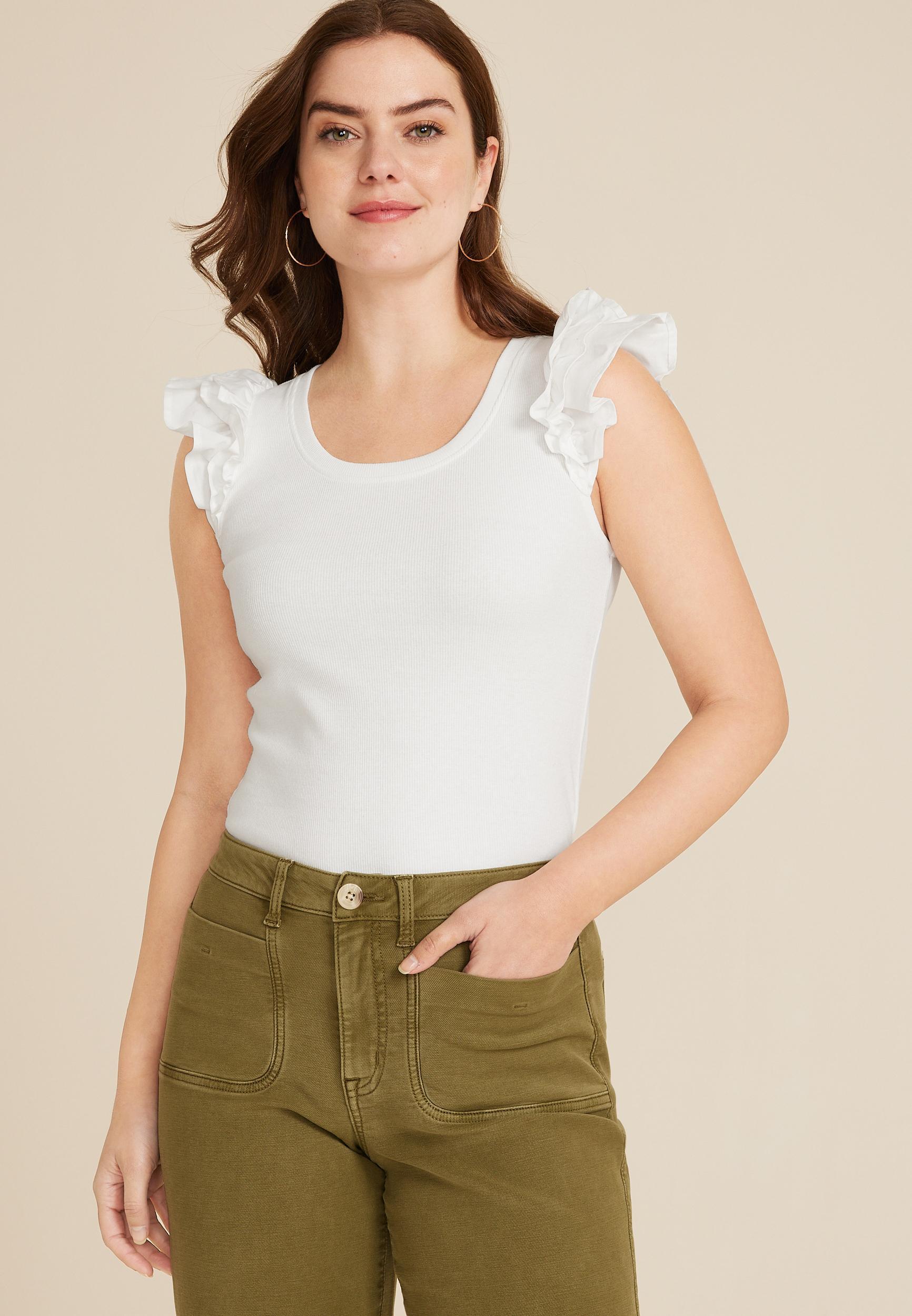 Poplin Ruffle Sleeve Tank Top Product Image