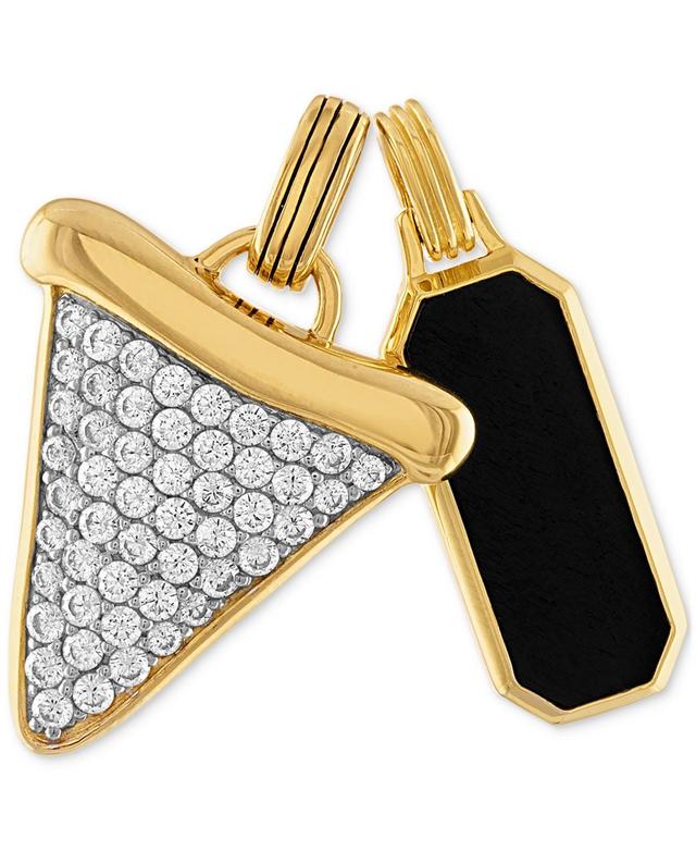 Esquire Mens Jewelry 2-Pc. Set Onyx Dog Tag & Cubic Zirconia Pave Shark Tooth Amulet Pendants in 14k Gold-Plated Sterling Silver, Created for Macys Product Image