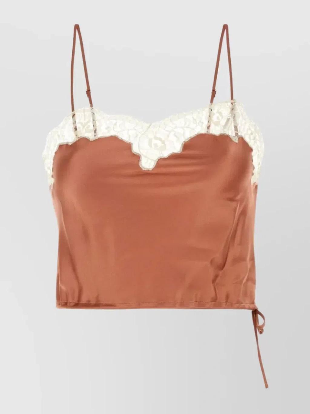 SAINT LAURENT Lace-trim Camisole Top In Brown Product Image