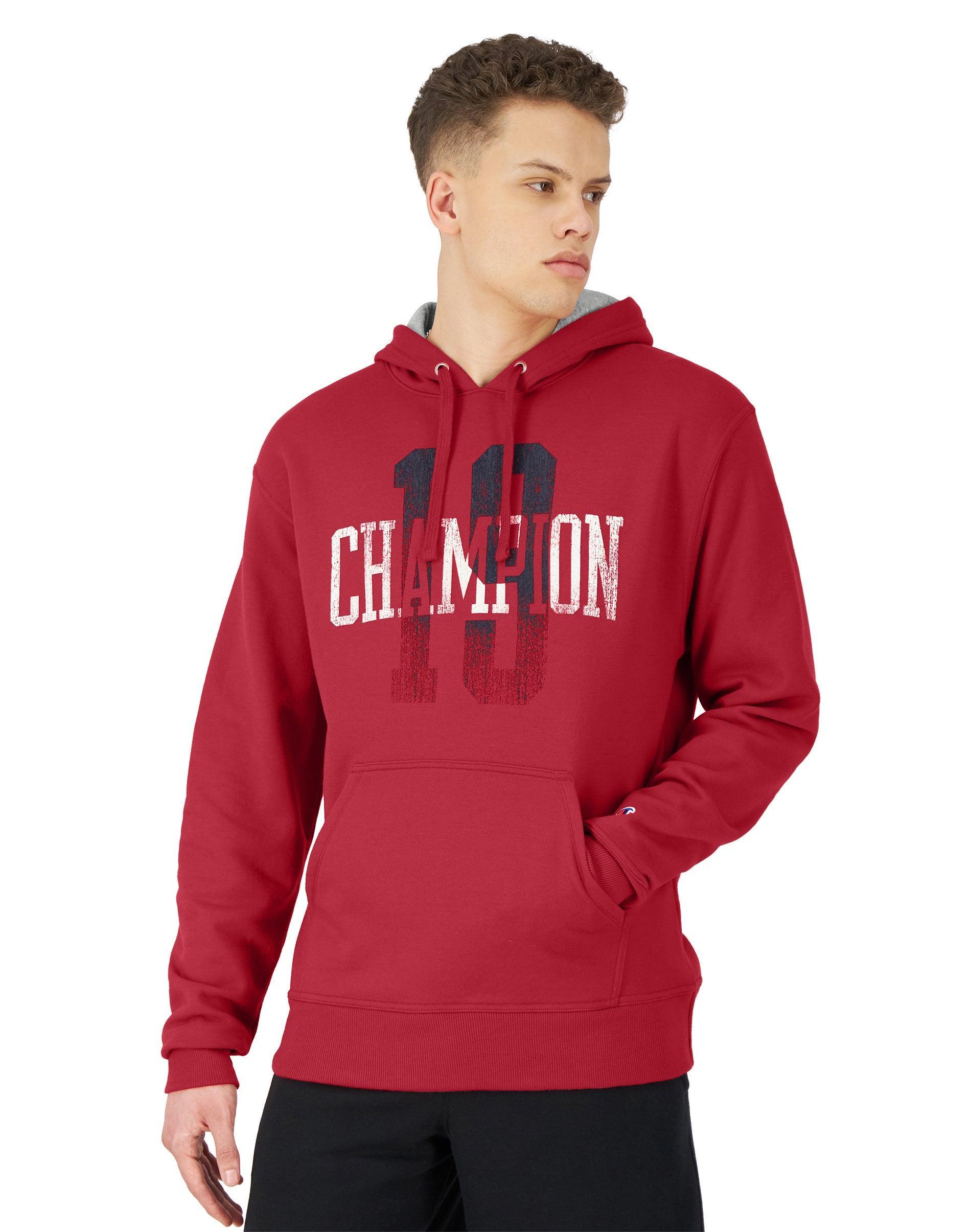 Mens Champion Powerblend Hoodie, 19 Graphic Eclipse Red S Product Image