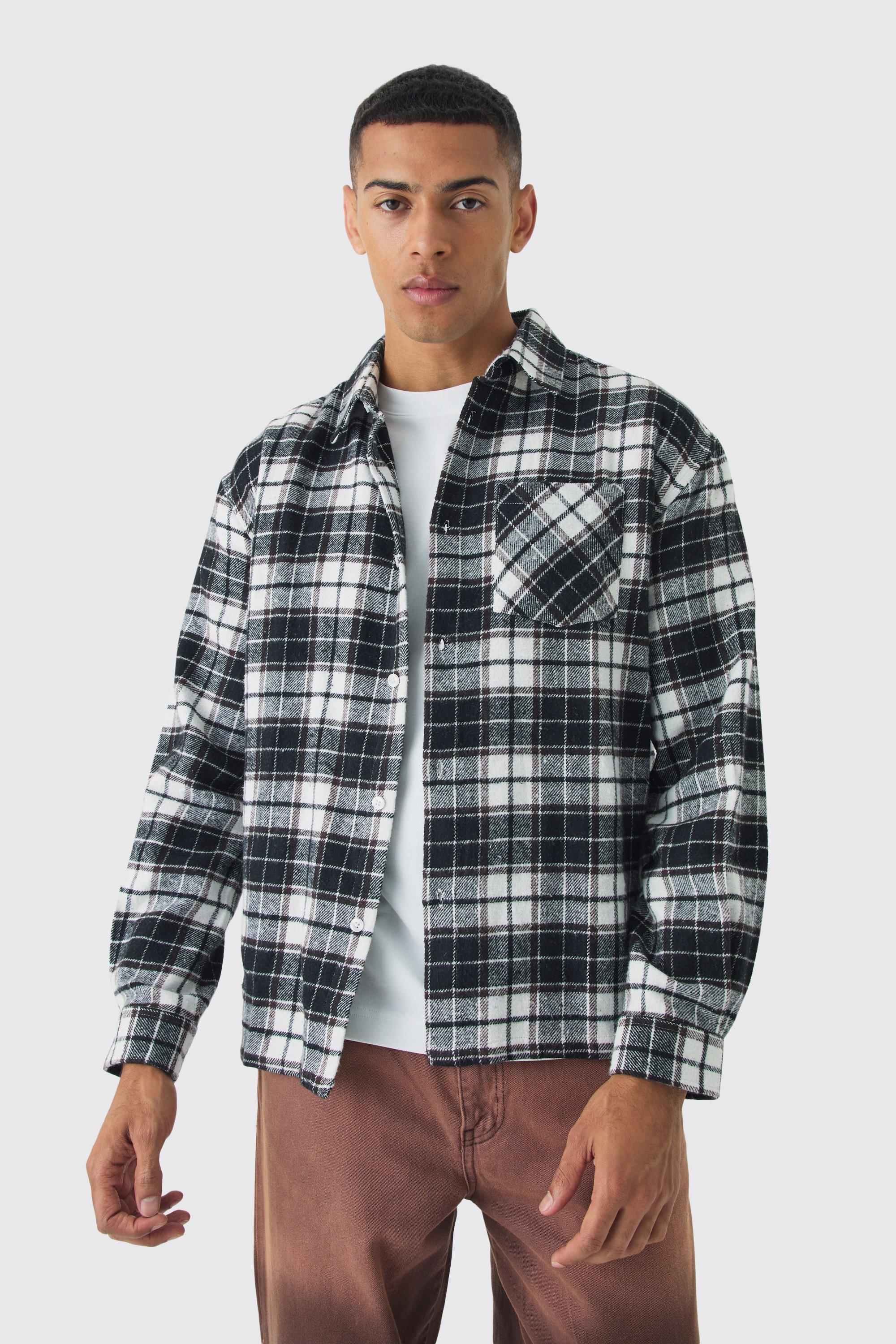 Oversized Long Sleeve Flannel Shirt | boohooMAN USA Product Image