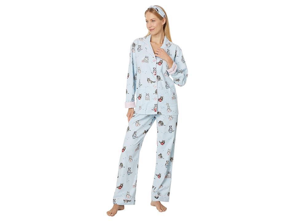 P.J. Salvage Flannel PJ Set with Headband Tint Coffee and Cats) Women's Pajama Sets Product Image