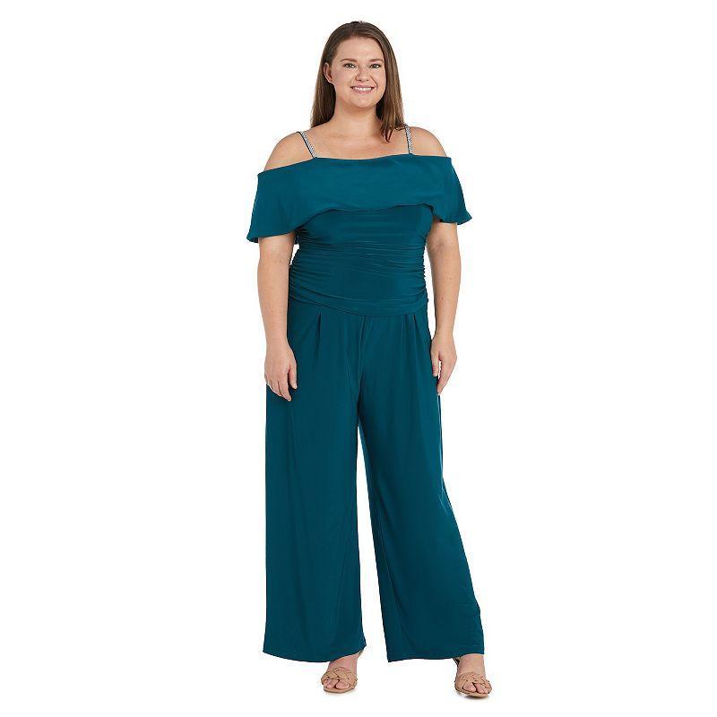 Plus Size R&M Richards Cold Shoulder Flowy Ruched Jumpsuit, Womens Brt Green Product Image