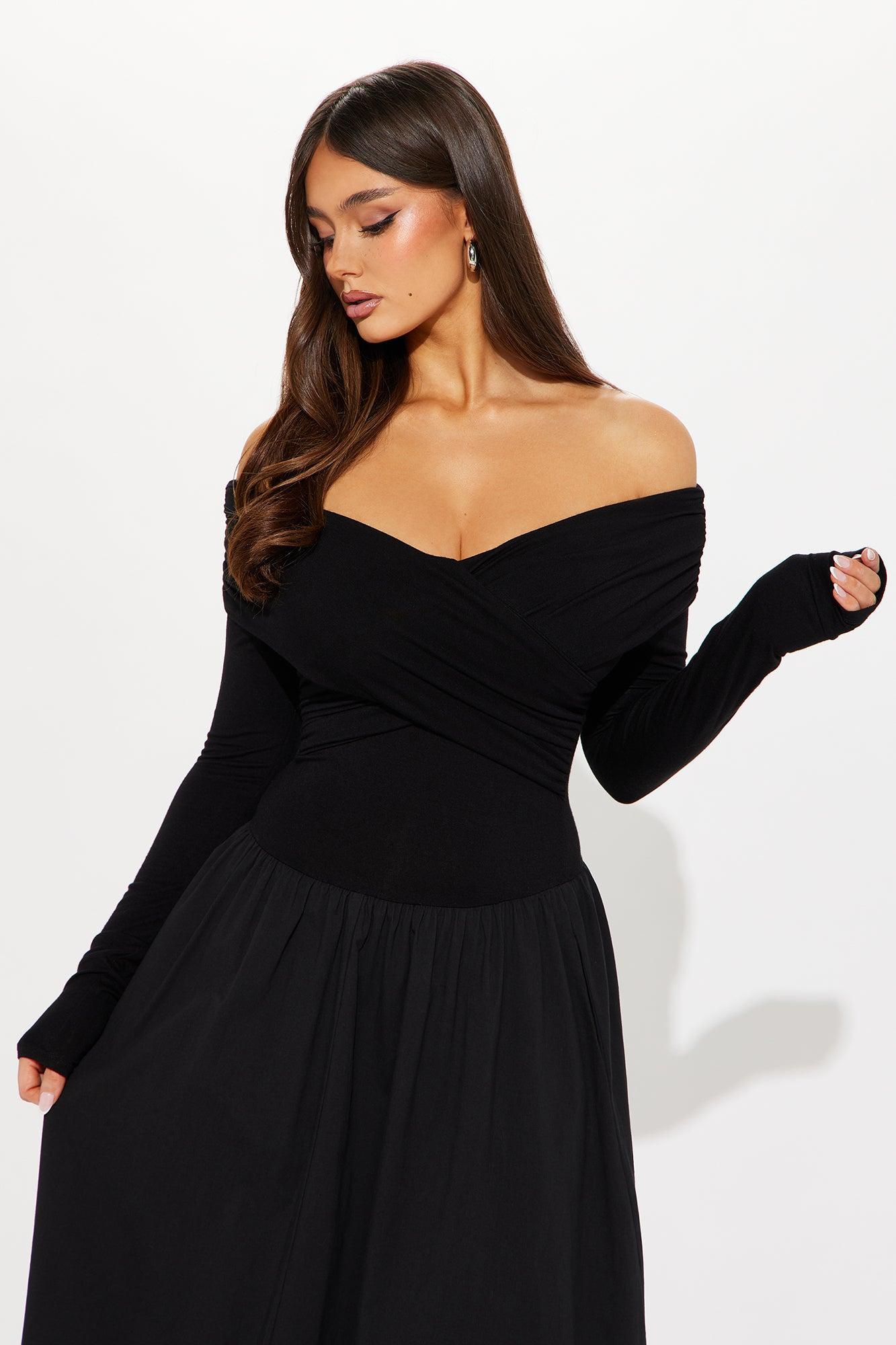 Maria Long Sleeve Maxi Dress - Black Product Image