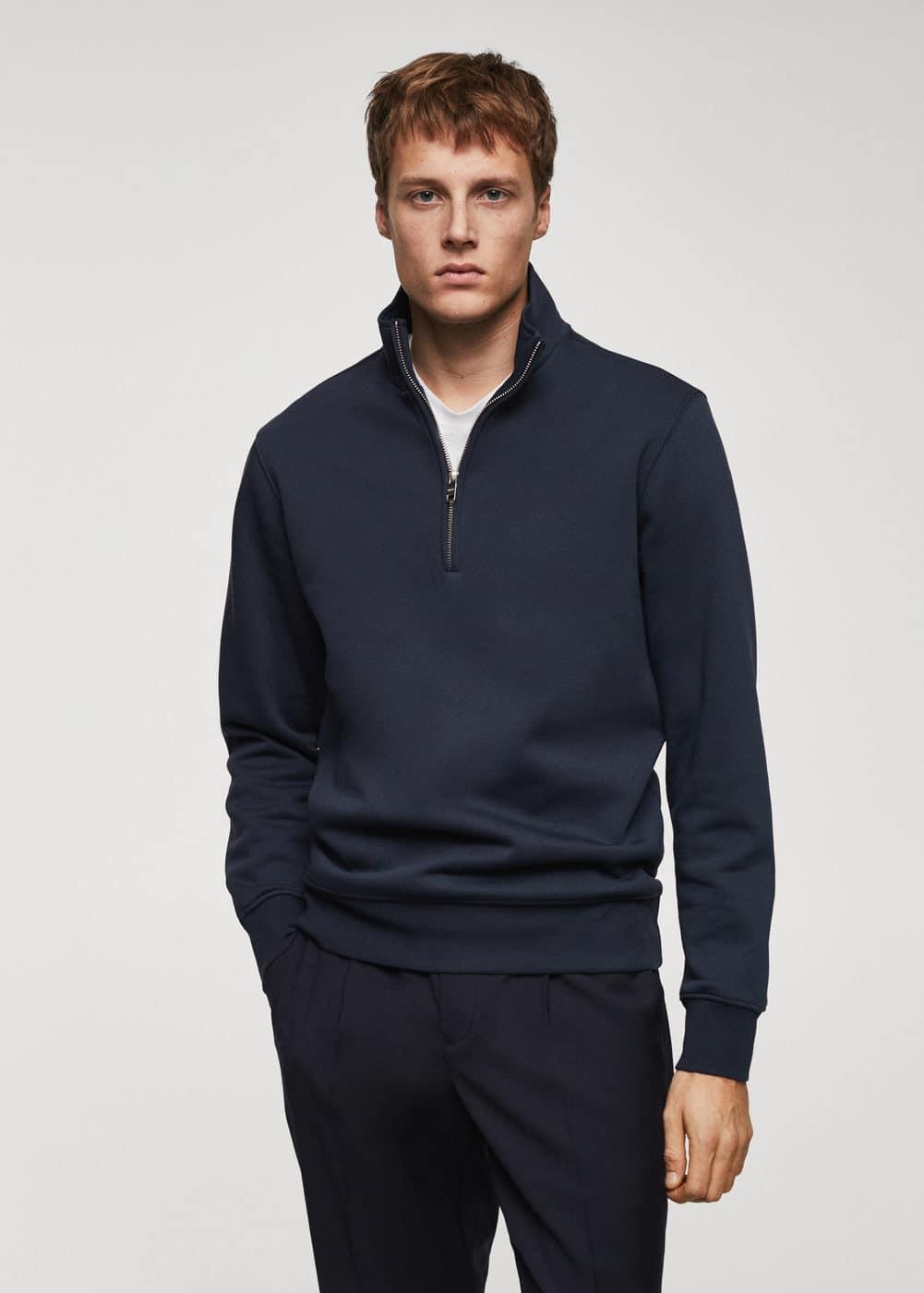 MANGO MAN - Cotton sweatshirt with zipper neck navyMen Product Image