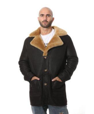 Furniq Uk Mens Sheepskin Trench Coat, Washed Brown with Ginger Wool Product Image