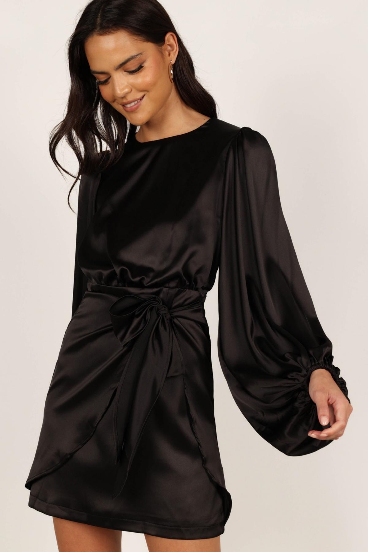 Petal & Pup Opal Tie Waist Long Sleeve Satin Minidress Product Image