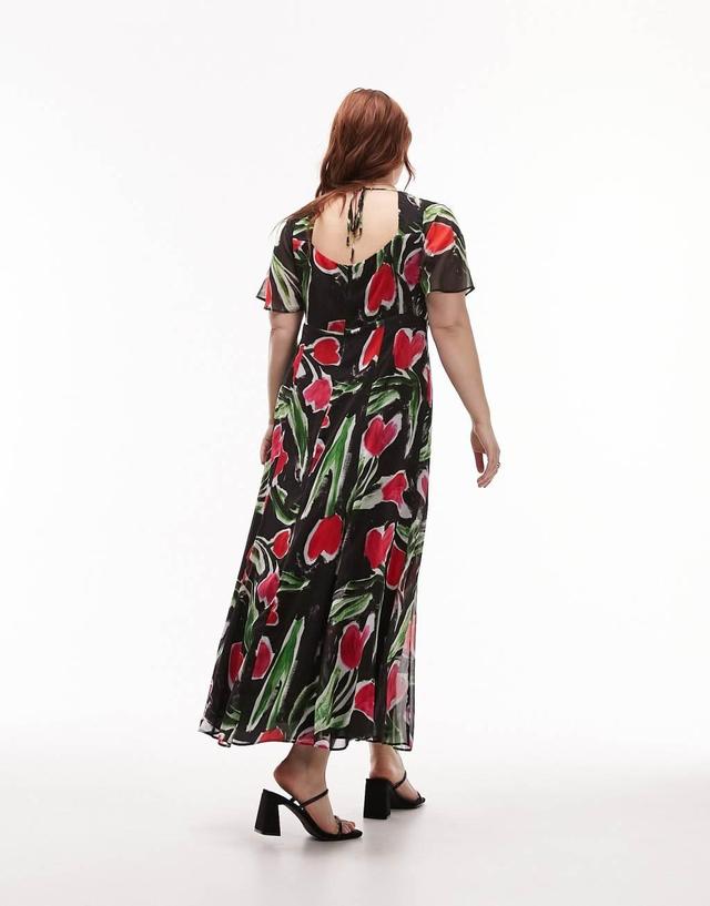 Topshop Curve printed floral midi tea dress in red and purple floral Product Image