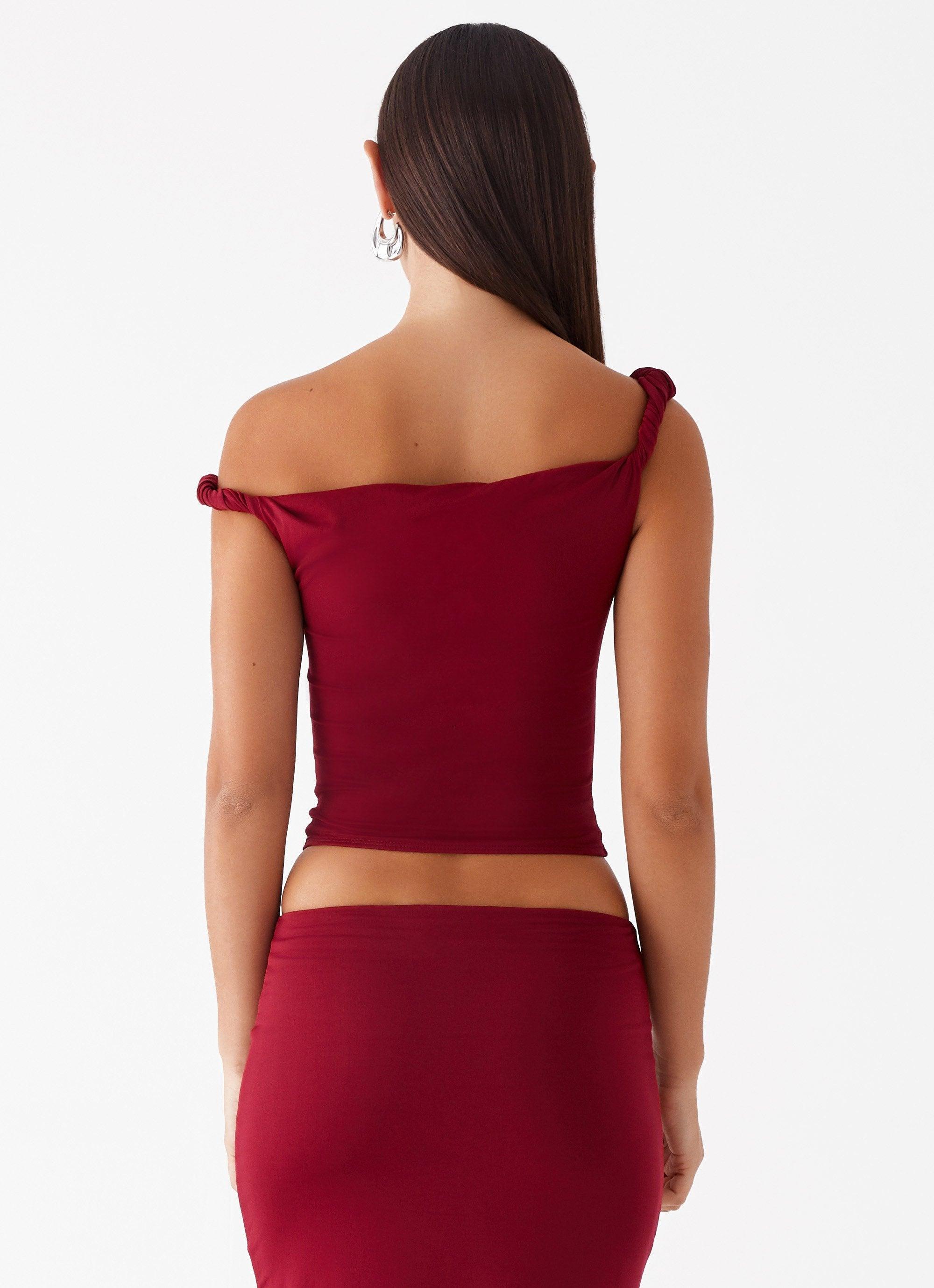 Solace Soul Twist Shoulder Top - Maroon Product Image