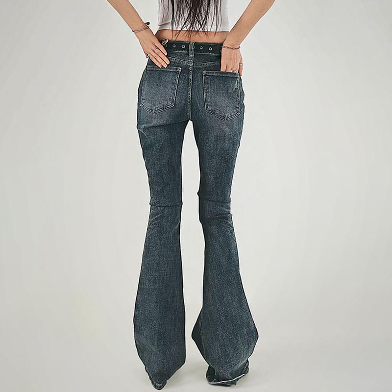 Low Rise Washed Slim-Fit Boot-Cut Jeans Product Image