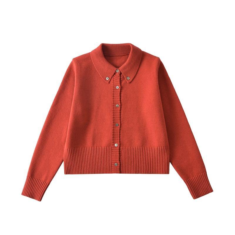 Collared Plain Button Up Crop Cardigan Product Image