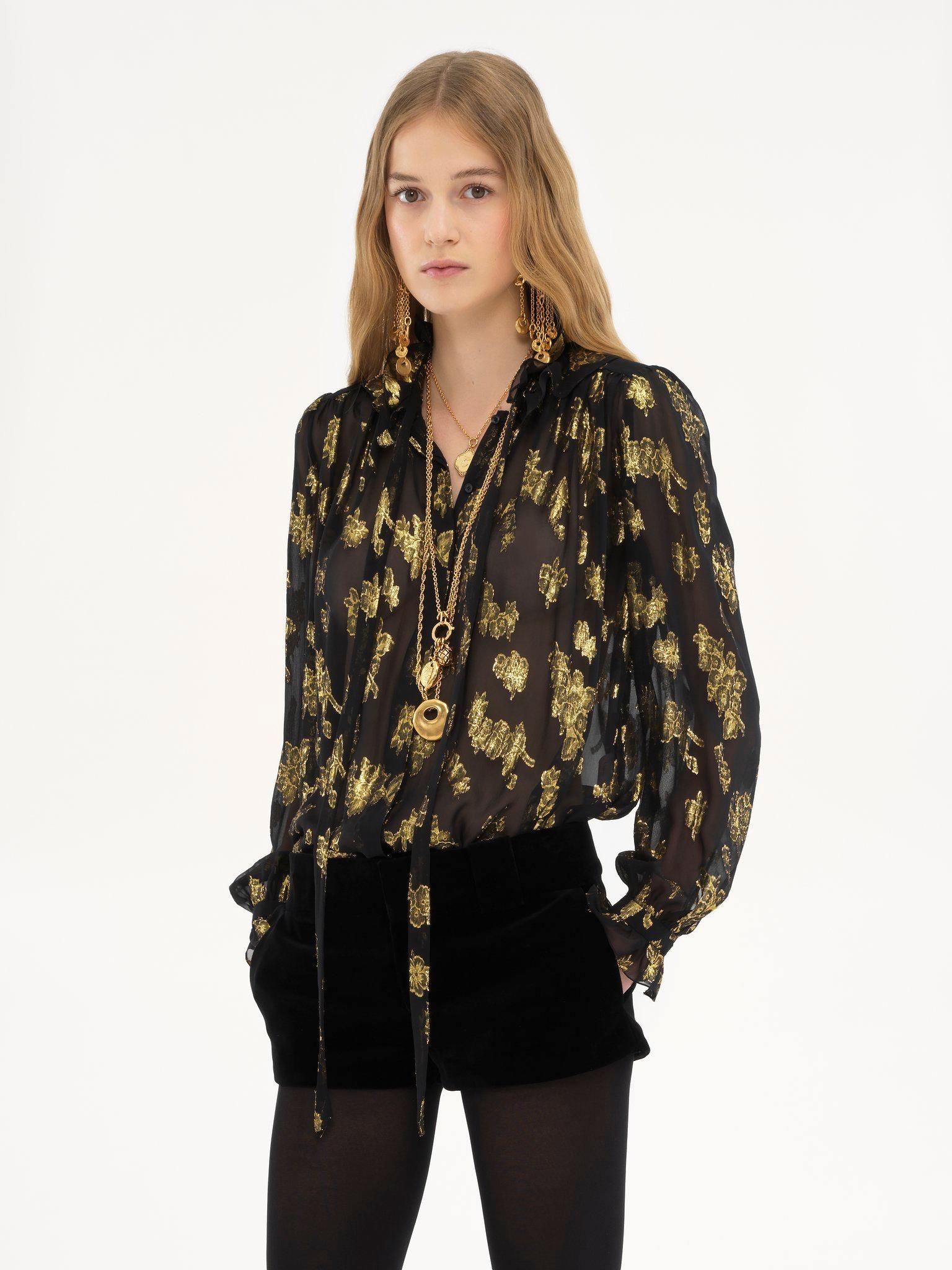 Gathered blouse in silk jacquard & lurex Product Image