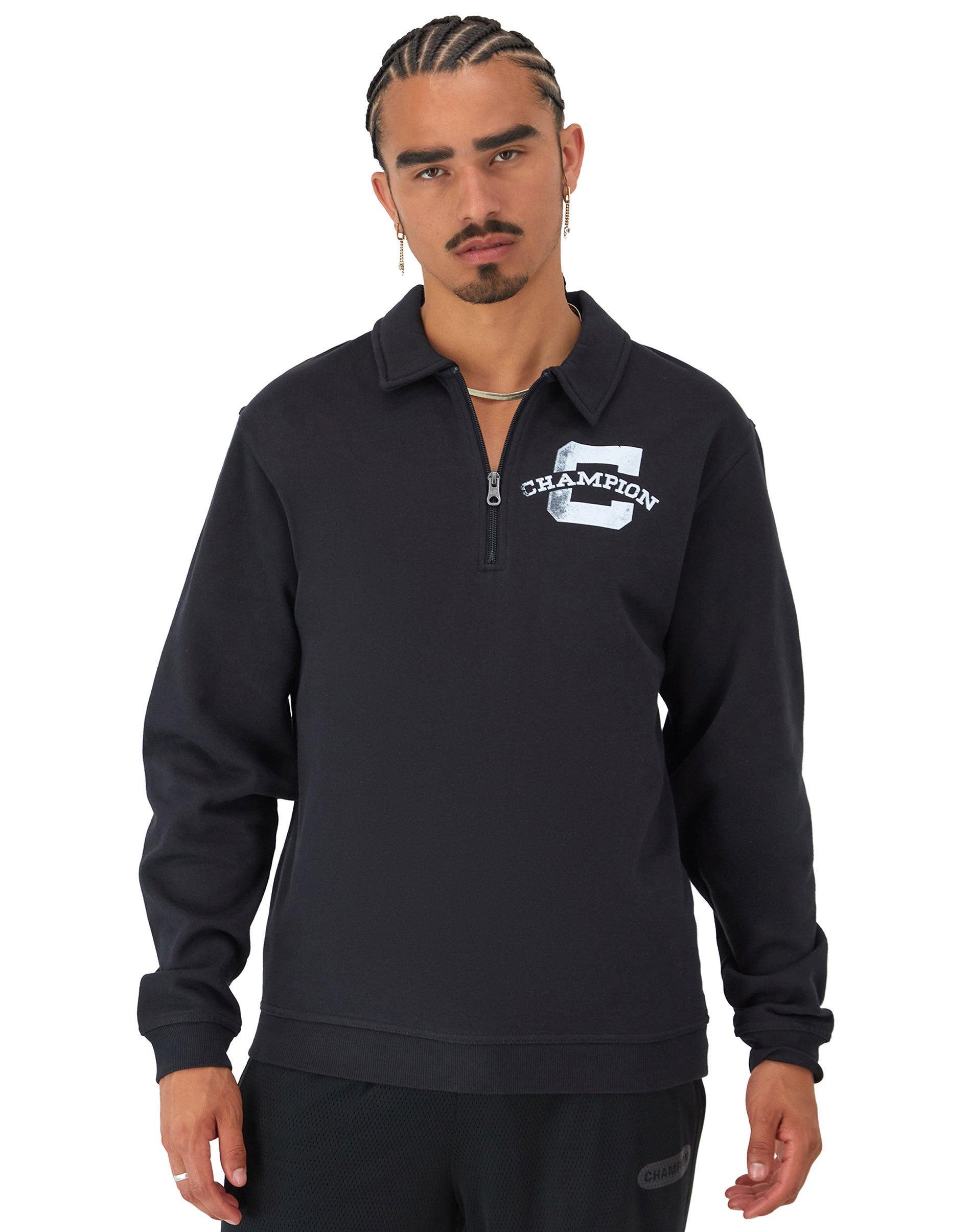 Mens Classic Fleece Quarter-Zip, Champion C Black XL Product Image