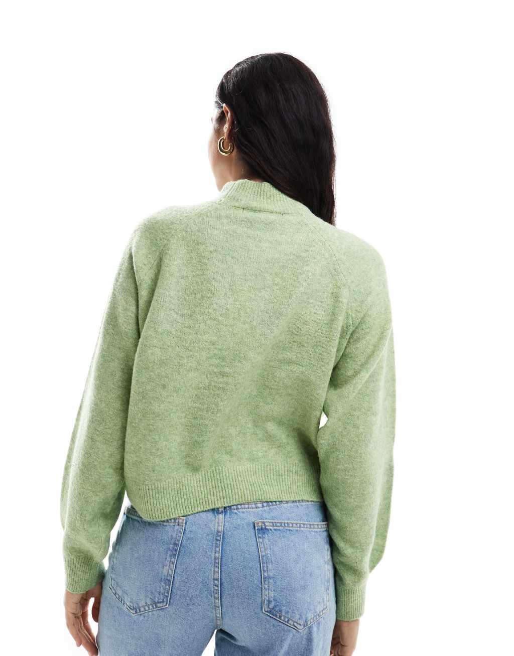 Vero Moda slouchy high neck sweater in green melange Product Image