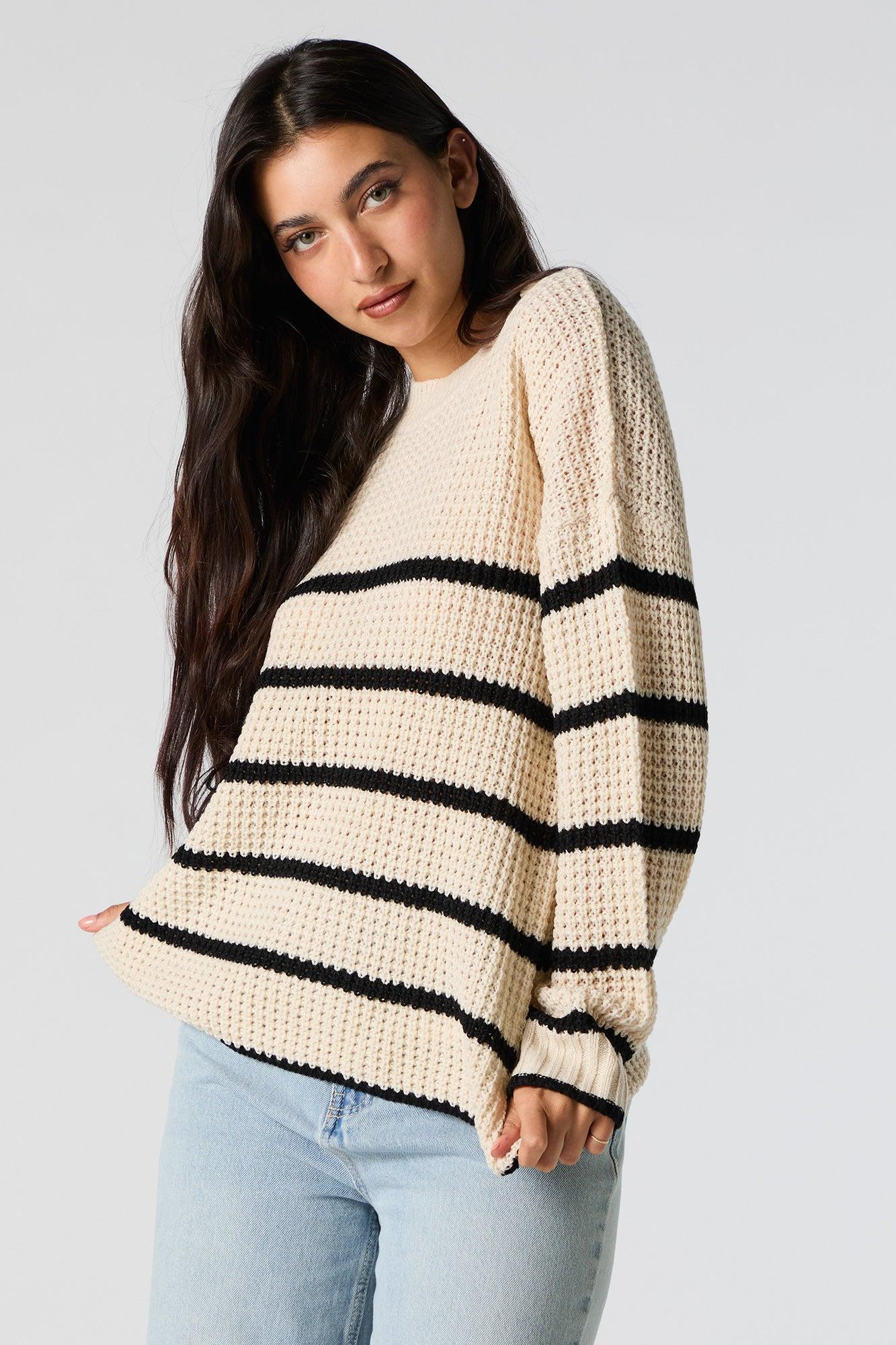 Striped Waffle Knit Sweater Female Product Image