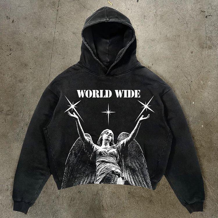 Sopula Men's Angel World Wide Graphic Acid Washed Oversized Hoodie Product Image