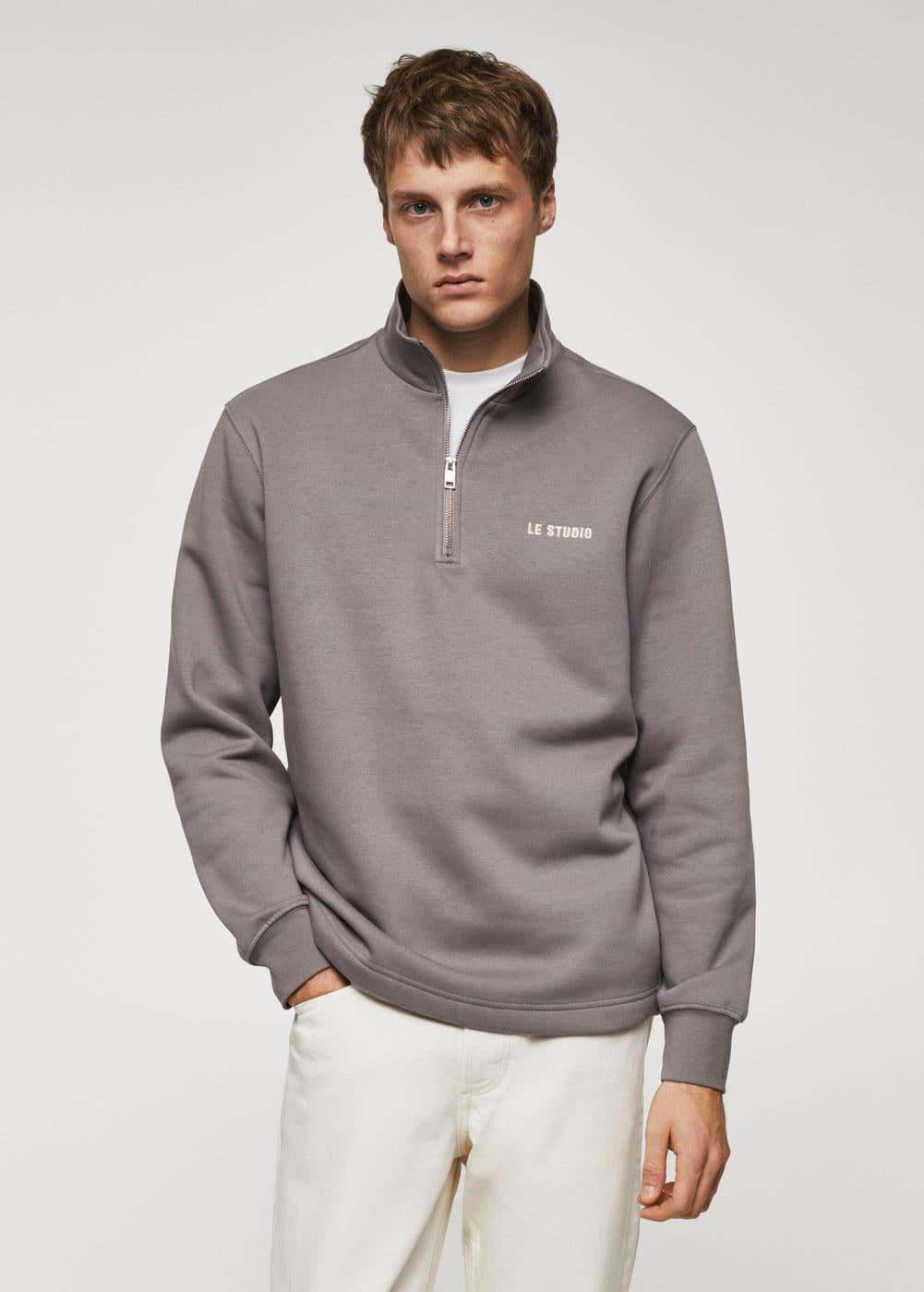 MANGO MAN - Cotton sweatshirt with zipper neck medium greyMen Product Image