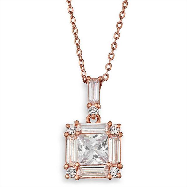 14k Rose Gold Over Silver Cubic Zirconia Princess Pendant Necklace, Womens Pink Tone Product Image