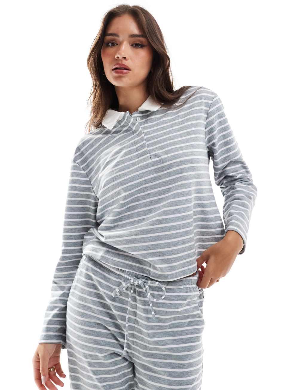 Vero Moda jersey polo top in gray stripe - part of a set Product Image