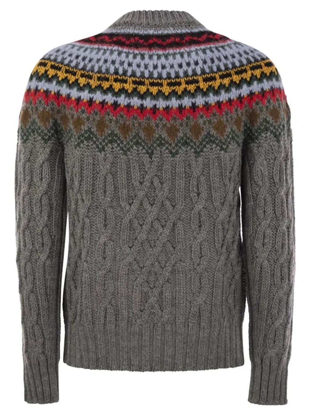 MONCLER Grenoble Cable Knit Crewneck Jumper In Grey Product Image