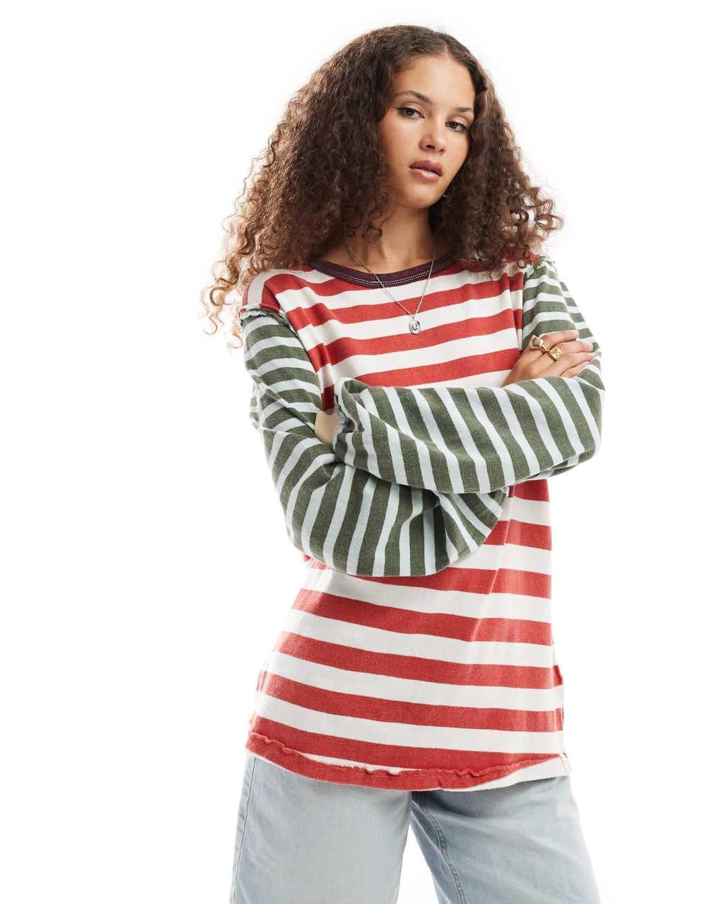 Free People oversized long sleeve striped t-shirt Product Image