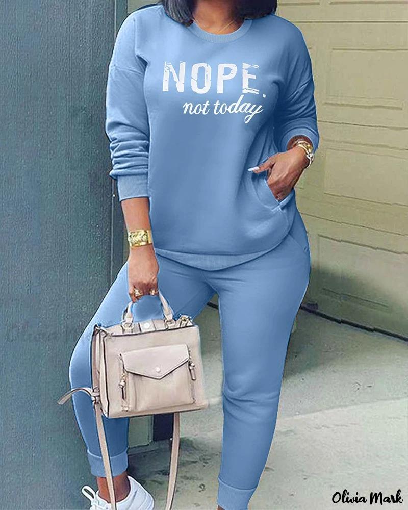 Olivia Mark – Contemporary Plus Size Top & Pants Set with Nope, Not Today Print and Convenient Pocket Design Product Image