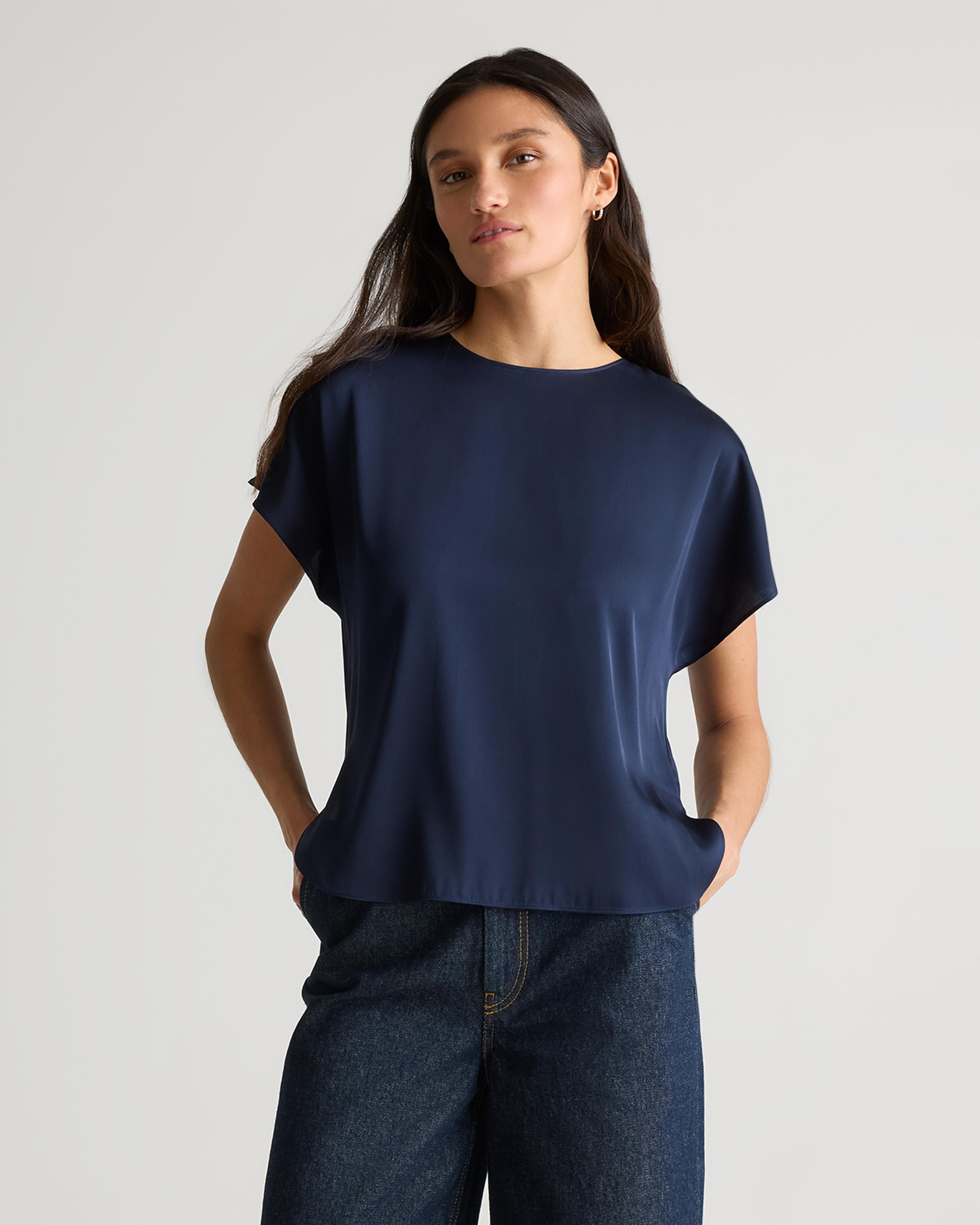 Washable Stretch Silk Split Hem Tee Product Image