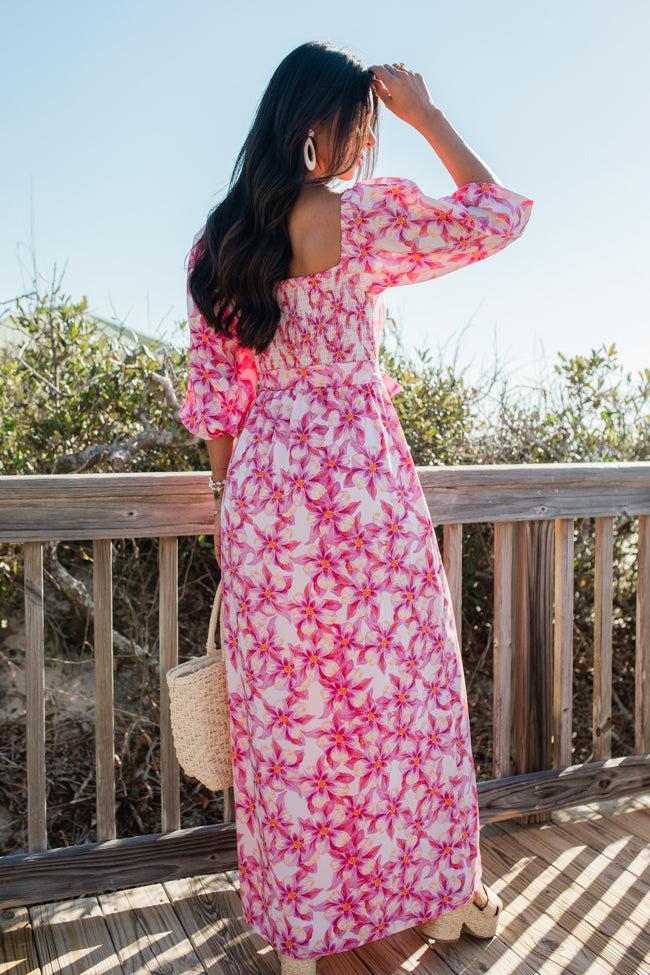 Back To Fun Pink Floral Square Neck Midi Dress FINAL SALE Product Image