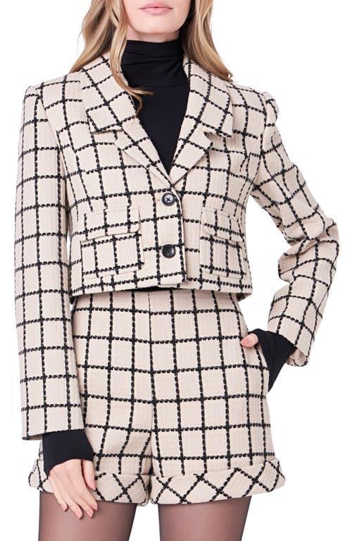 English Factory Windowpane Check Crop Tweed Jacket Product Image