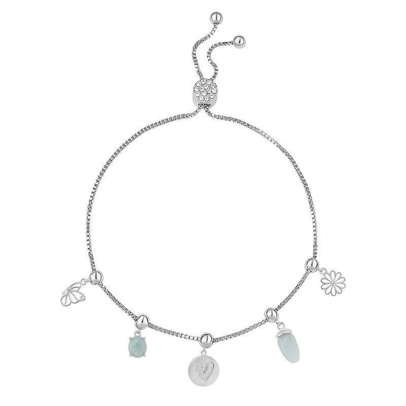 Brilliance Fine Silver Plated Cubic Zirconia, Amazonite & Crystal Adjustable Charm Bracelet, Womens, Silver Tone Teamcolor Product Image