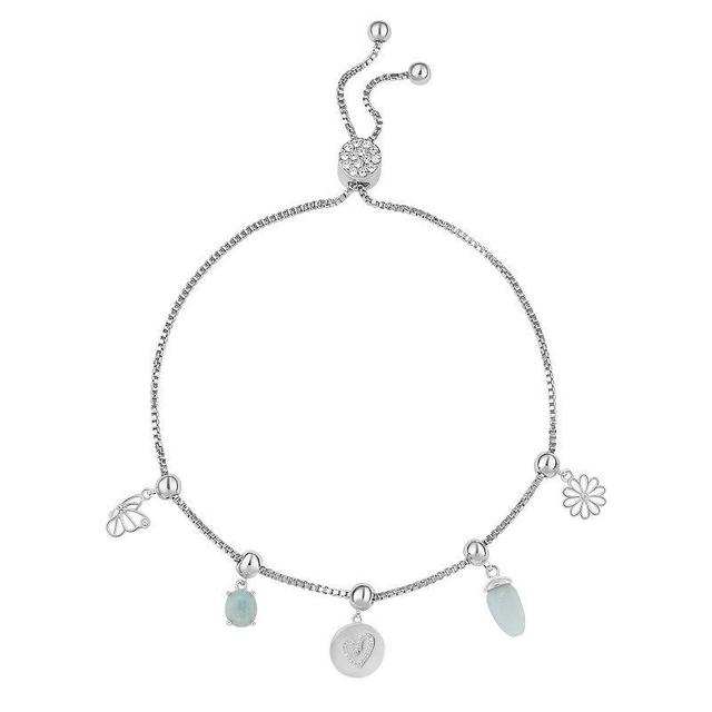 Brilliance Fine Silver Plated Cubic Zirconia, Amazonite & Crystal Adjustable Charm Bracelet, Womens, Silver Tone Teamcolor Product Image