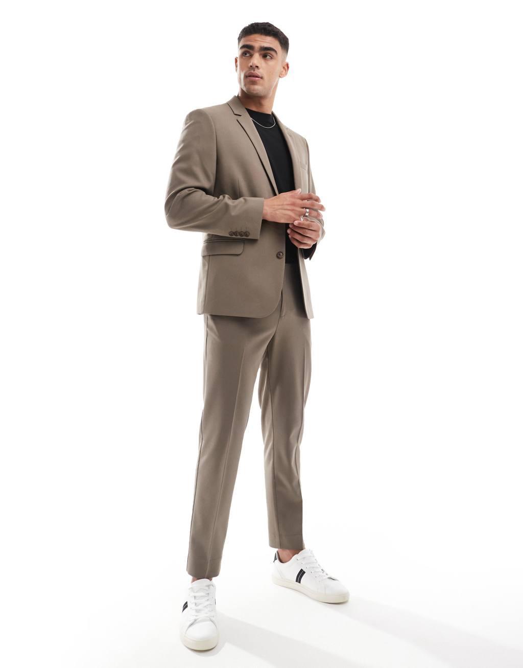 ASOS DESIGN tapered suit pants in light brown twill Product Image