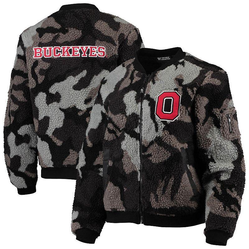 Womens The Wild Collective Ohio State Buckeyes Sherpa Bomber Full-Zip Jacket Product Image