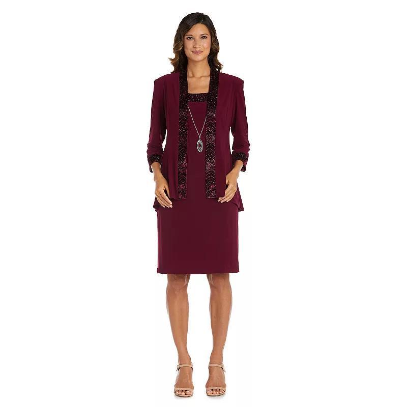 Womens R&M Richards 3-Piece Glitter Jacket, Dress & Necklace Set Red Product Image