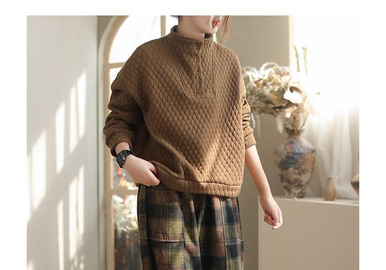 Drawstring Waist Plaid Fleece-Lined Barrel Leg Pants Product Image