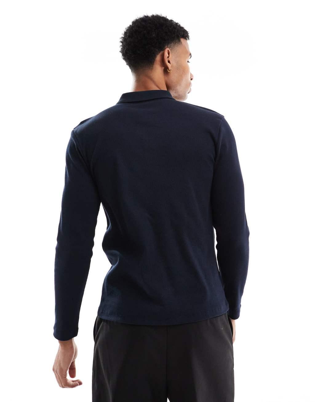 ASOS DESIGN muscle fit rib polo in navy Product Image