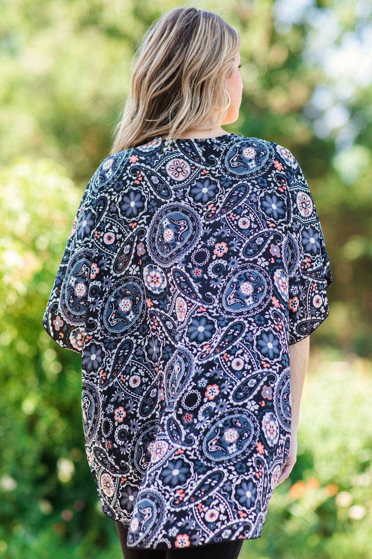 Charcoal Multicolor Paisley Print Kimono product image