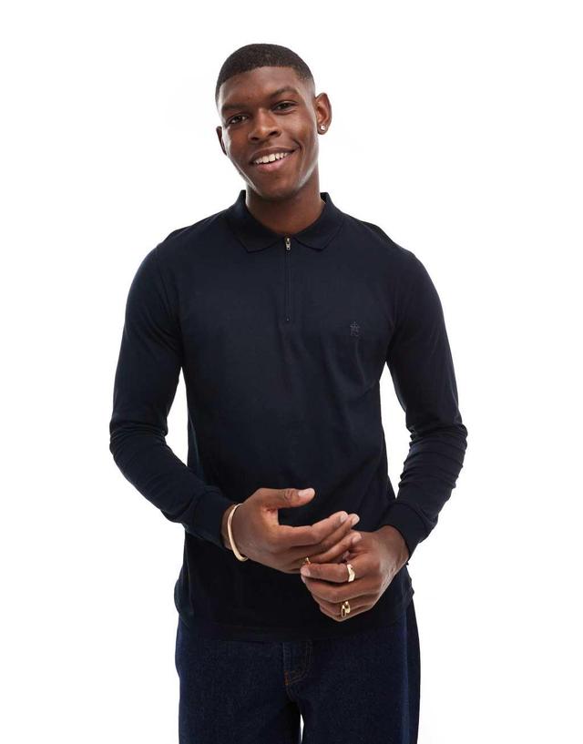 French Connection zip polo shirt in navy Product Image