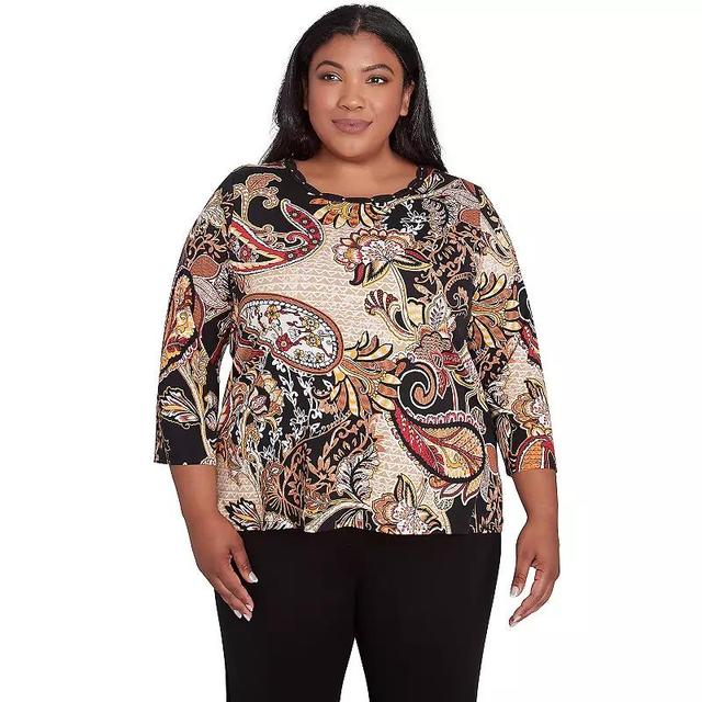 Plus Size Alfred Dunner Braided Neck Paisley Tee, Womens Product Image