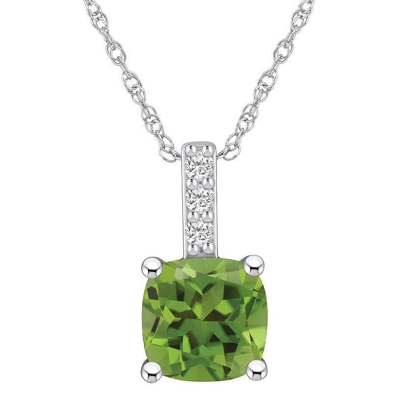 Alyson Layne 14k White Gold Cushion Peridot & Diamond Accent Pendant Necklace, Womens Product Image