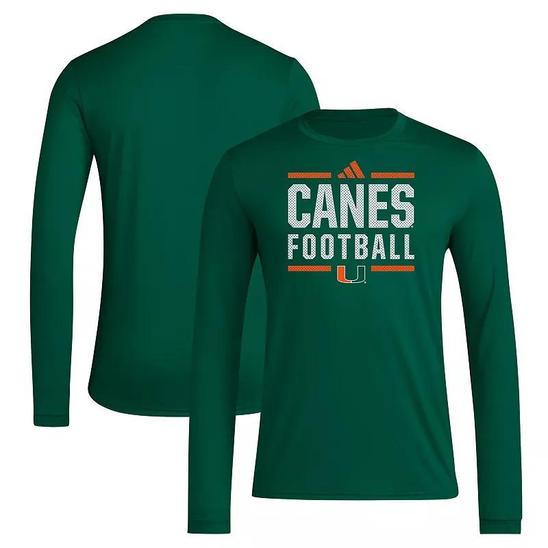 Mens adidas Miami Hurricanes Locker Football Pre-Game AEROREADY Long Sleeve T-Shirt Product Image