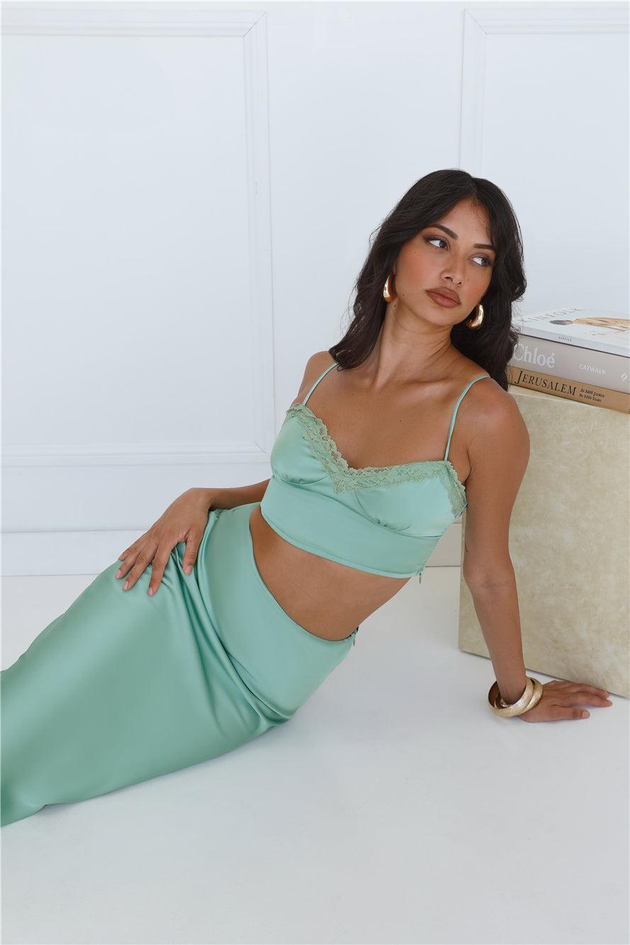 Forest Secrets Satin Crop Top Green Product Image