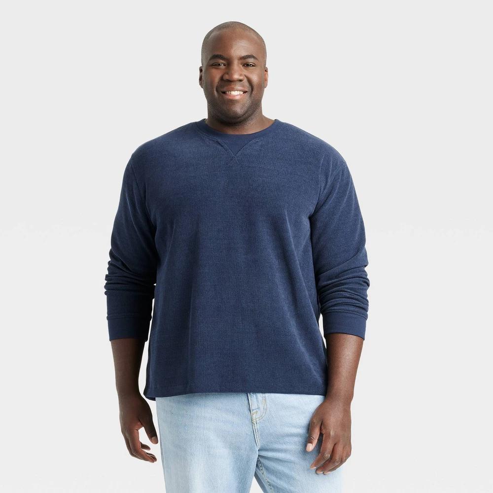 Mens Big & Tall Long Sleeve Textured Crewneck T-Shirt - Goodfellow & Co Dark Blue 3XLT Product Image