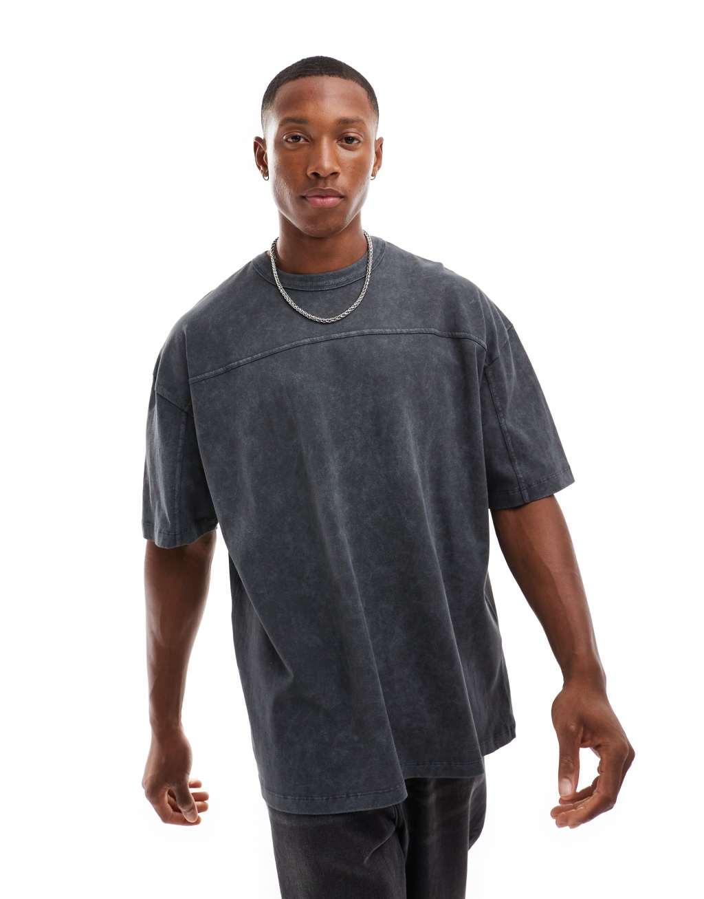 ASOS DESIGN oversized T-shirt in washed black with grunge back print Product Image